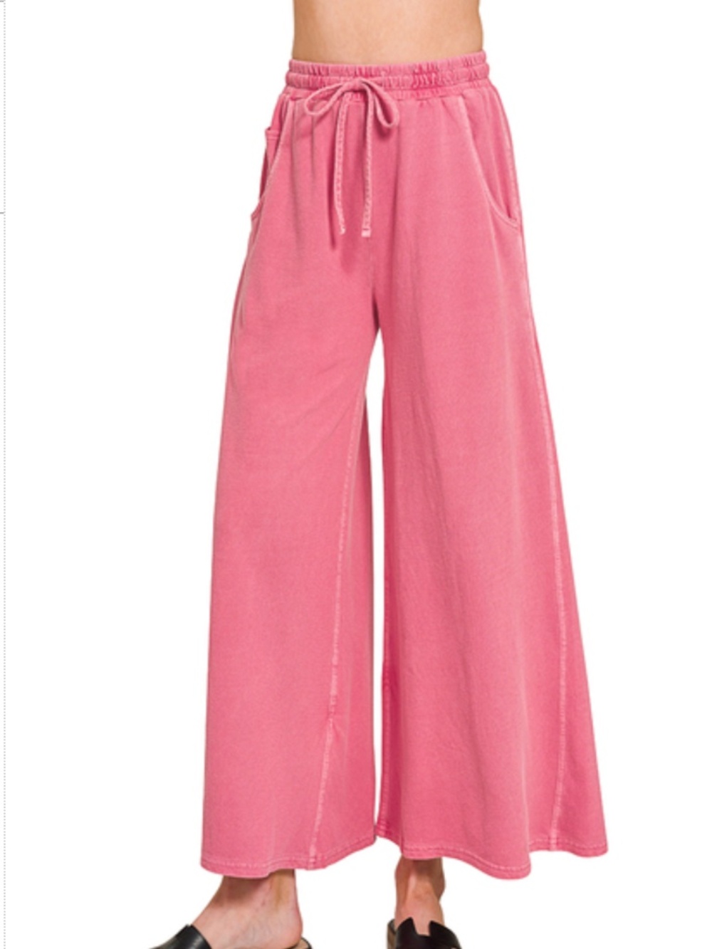 NEW Fuchsia Pink Cotton French Terry Pigment Dye Wide Leg Pants Medium - Picture 3 of 3